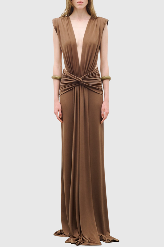 Ailan Plunge Ruched Backless Maxi Dress