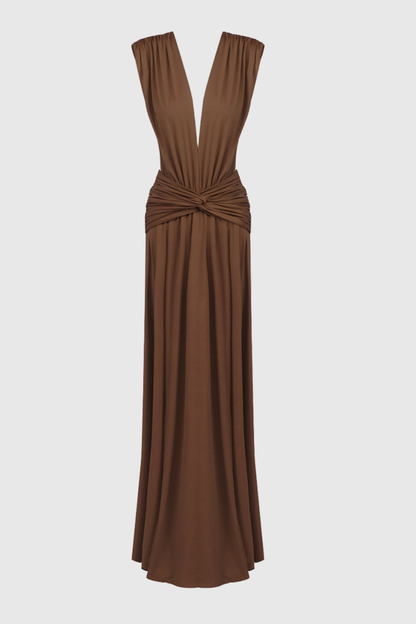 Ailan Plunge Ruched Backless Maxi Dress