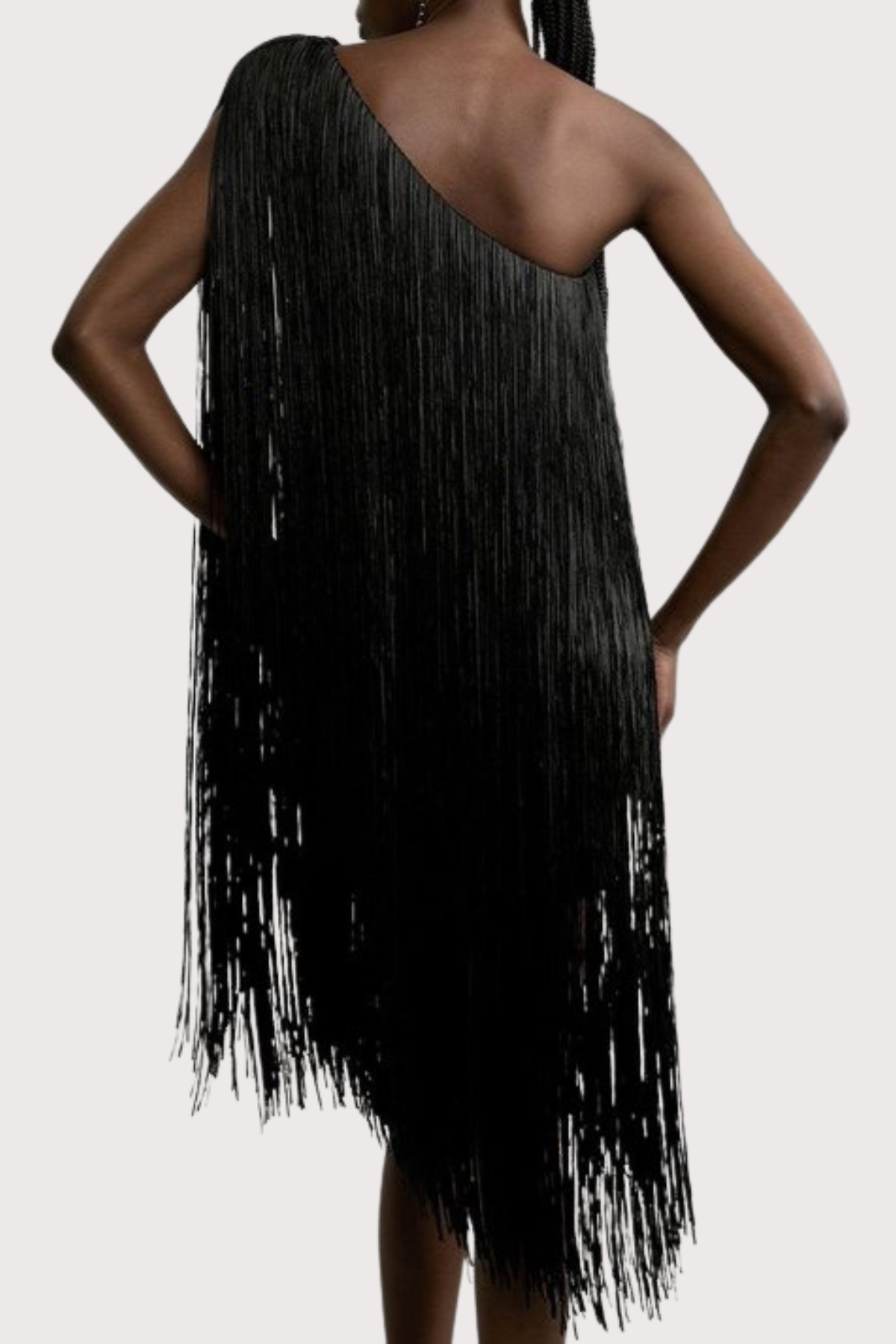 Aimee One Shoulder Fringe Mini Dress - Black