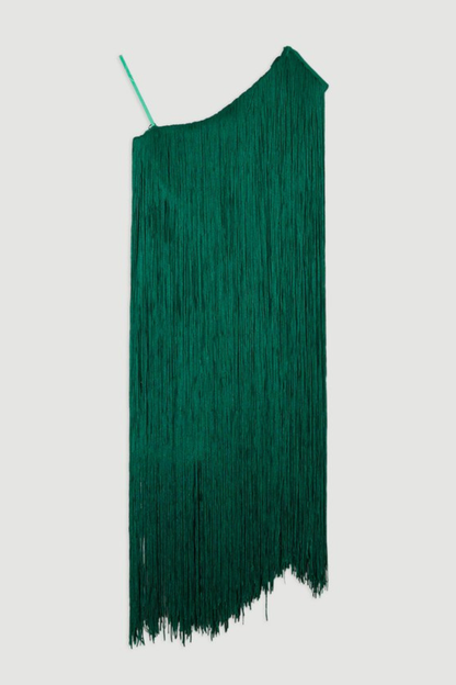 Aimee One Shoulder Fringe Mini Dress - Green