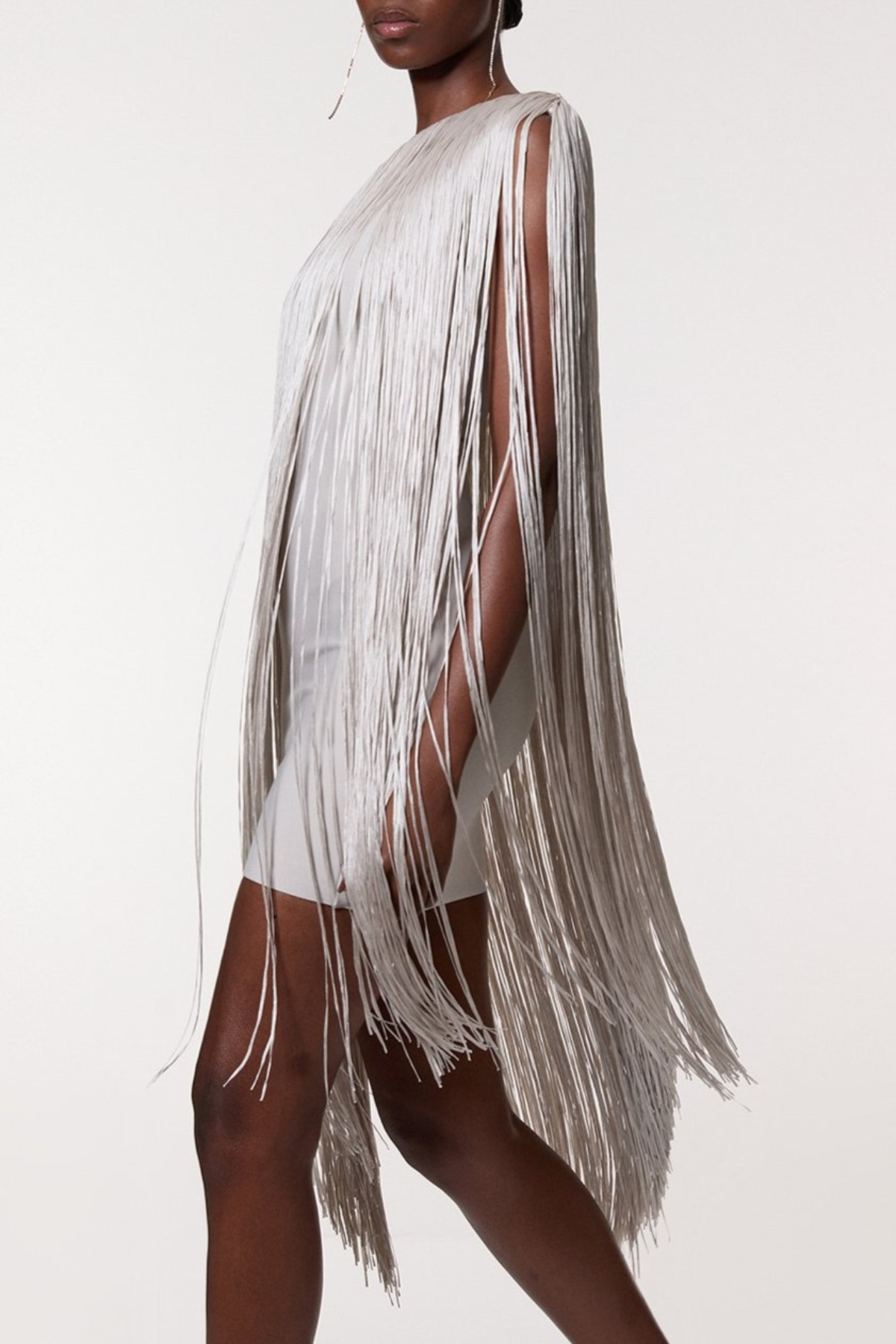 Aimee One Shoulder Fringe Mini Dress - Silver