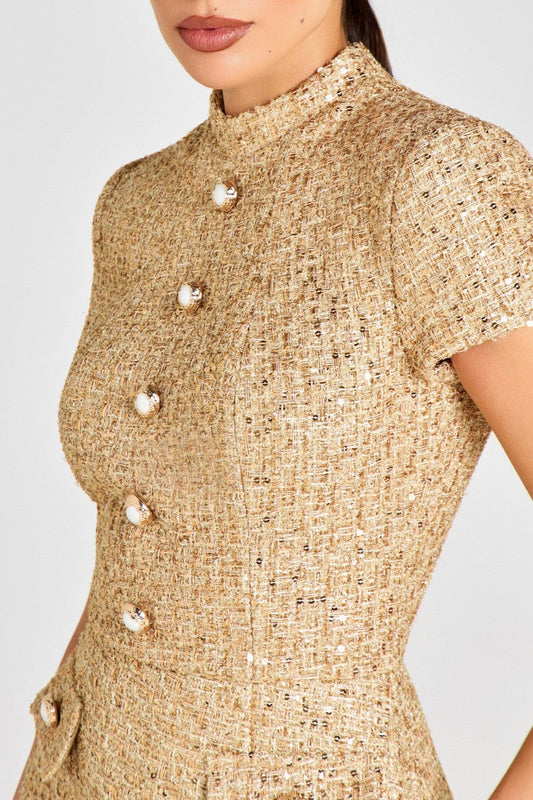 Aina Gold Tweed Mini Dress