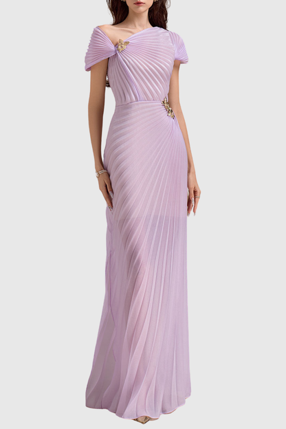 Airate Asymmetric Pleated Maxi Dress