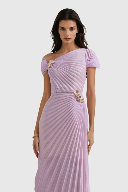 Airate Asymmetric Pleated Maxi Dress