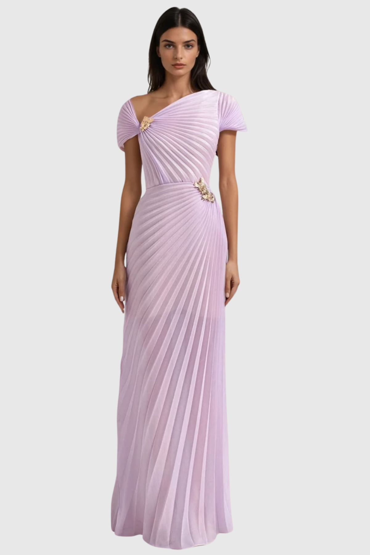 Airate Asymmetric Pleated Maxi Dress