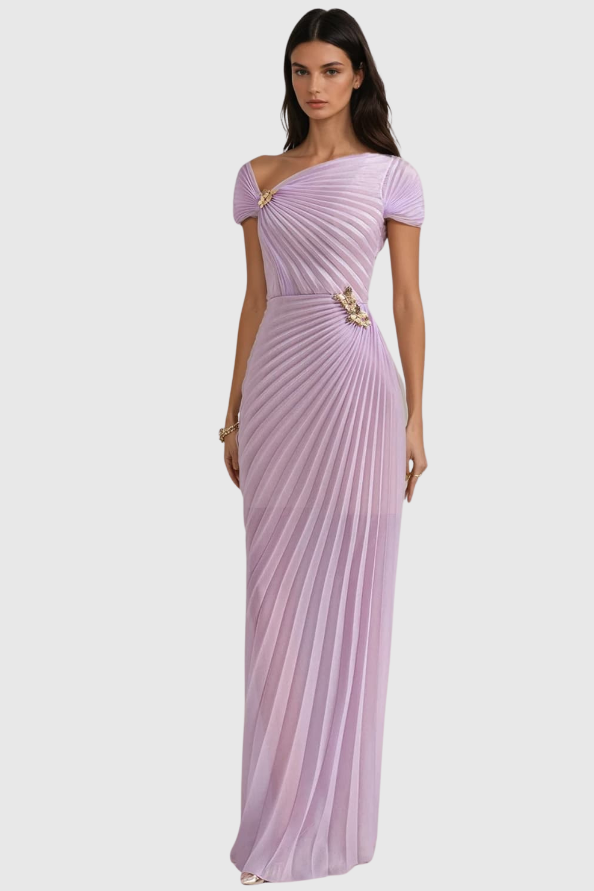 Airate Asymmetric Pleated Maxi Dress