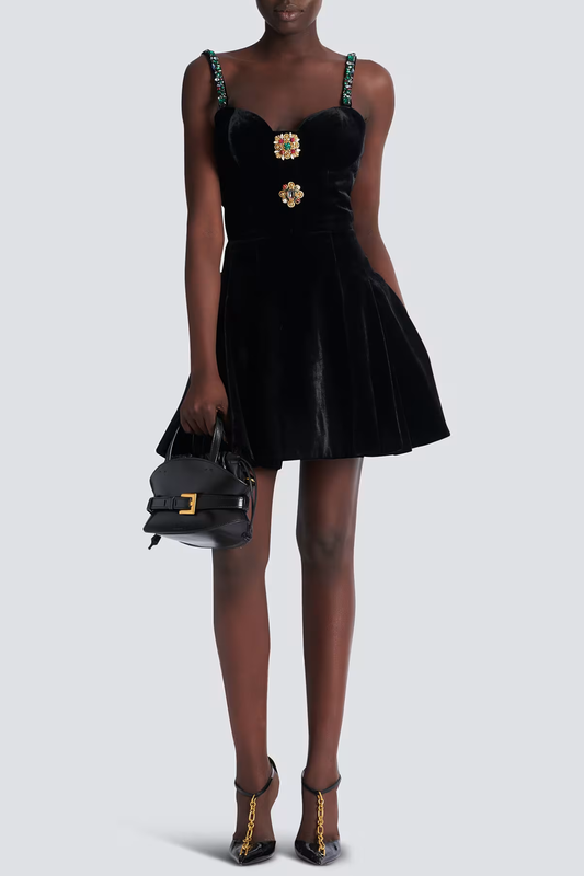 Aisana Rhinestone Velvet Mini Dress