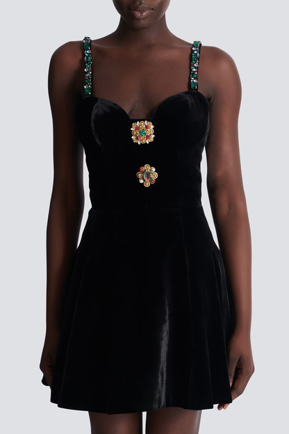 Aisana Rhinestone Velvet Mini Dress
