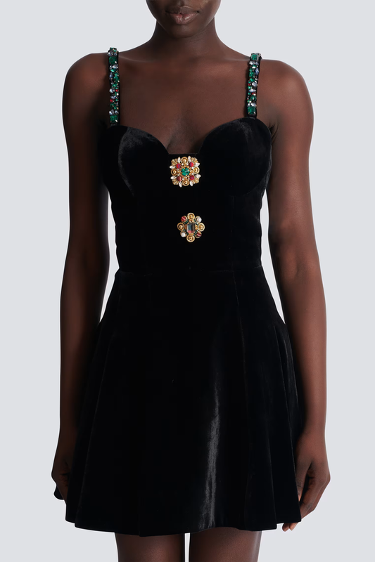 Aisana Rhinestone Velvet Mini Dress