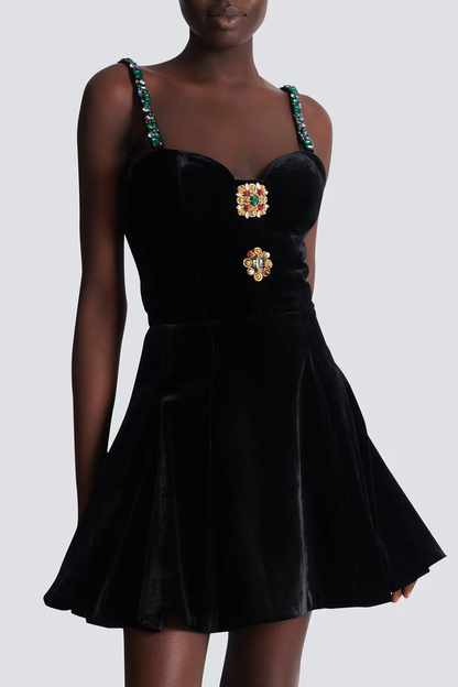 Aisana Rhinestone Velvet Mini Dress
