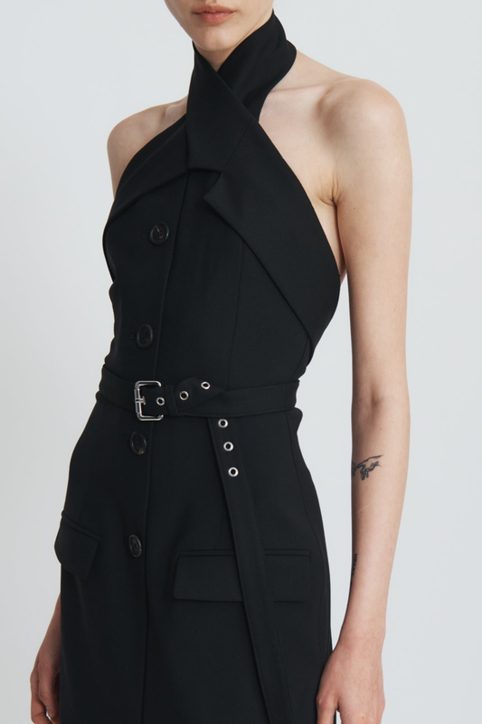 Aisling Cross Halter Buckle Mini Dress