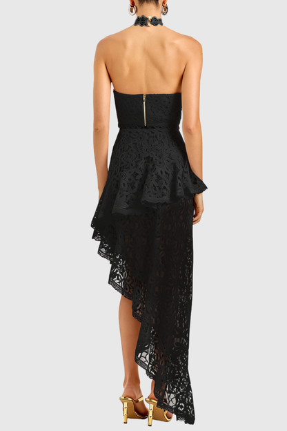 Aizen Floral Lace Top & Midi Skirt Set - Black