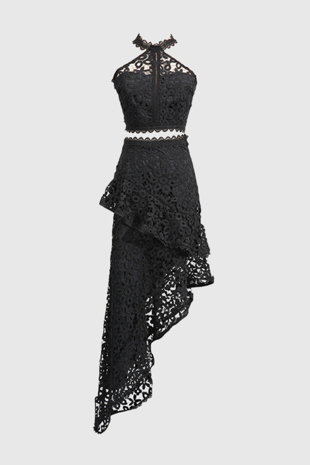 Aizen Floral Lace Top & Midi Skirt Set - Black