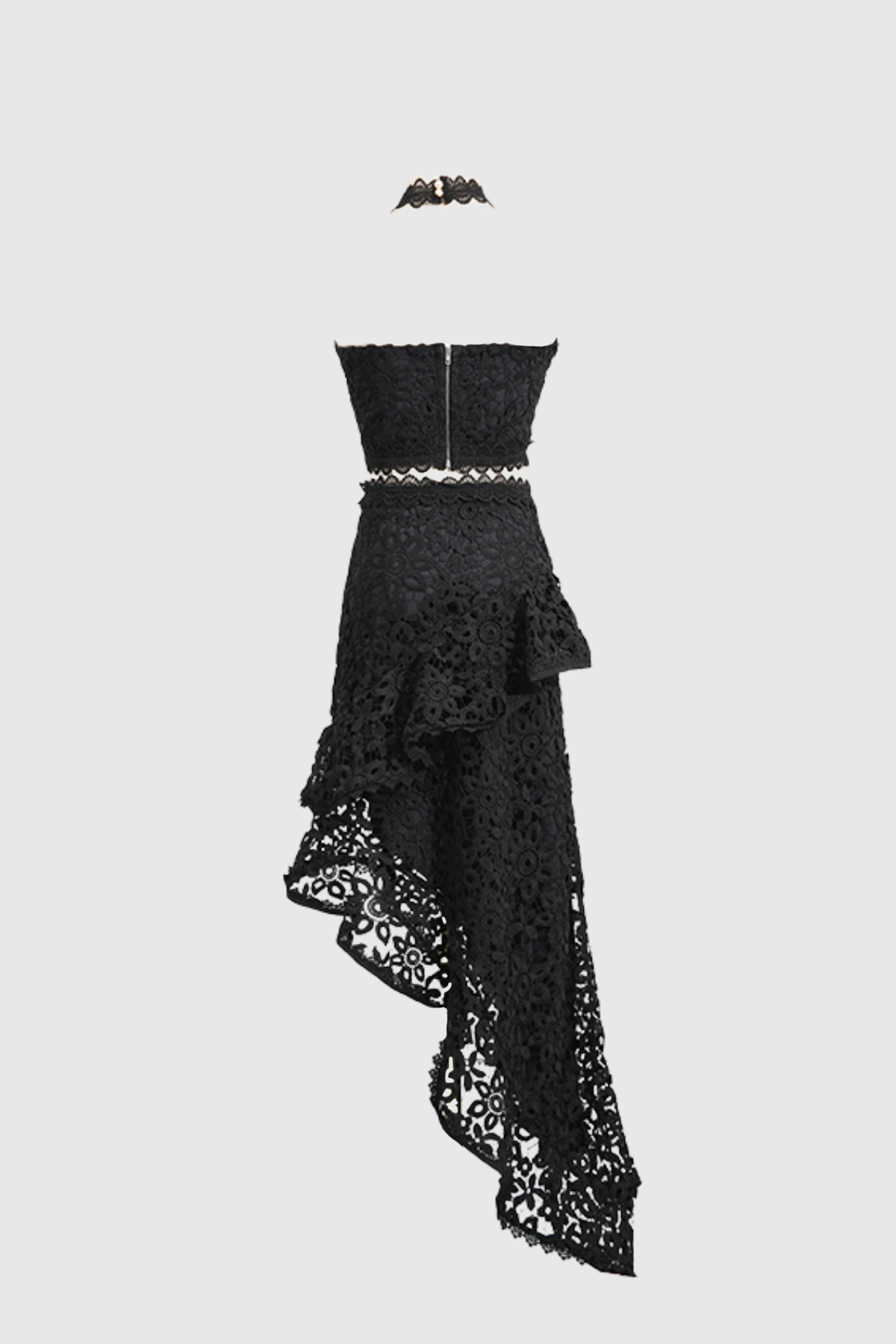 Aizen Floral Lace Top & Midi Skirt Set - Black