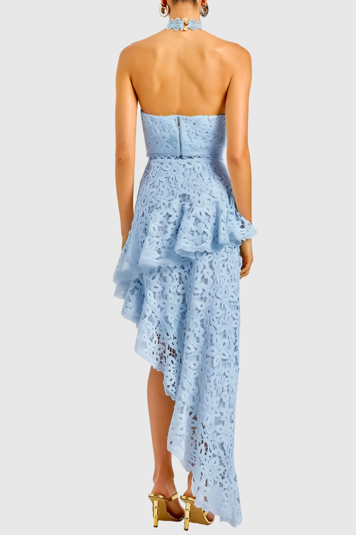 Aizen Floral Lace Top & Midi Skirt Set - Blue