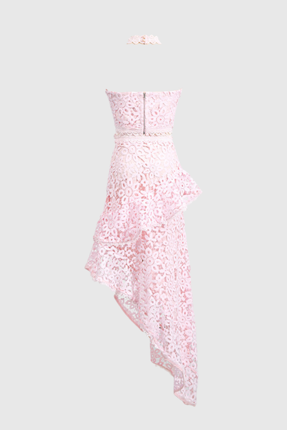Aizen Floral Lace Top & Midi Skirt Set - Pink