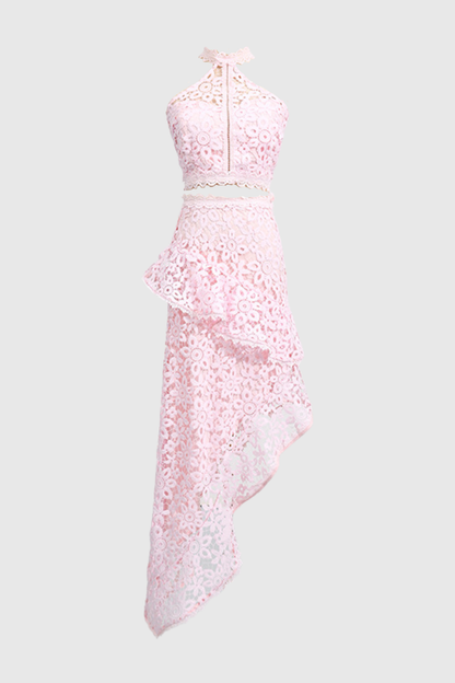 Aizen Floral Lace Top & Midi Skirt Set - Pink