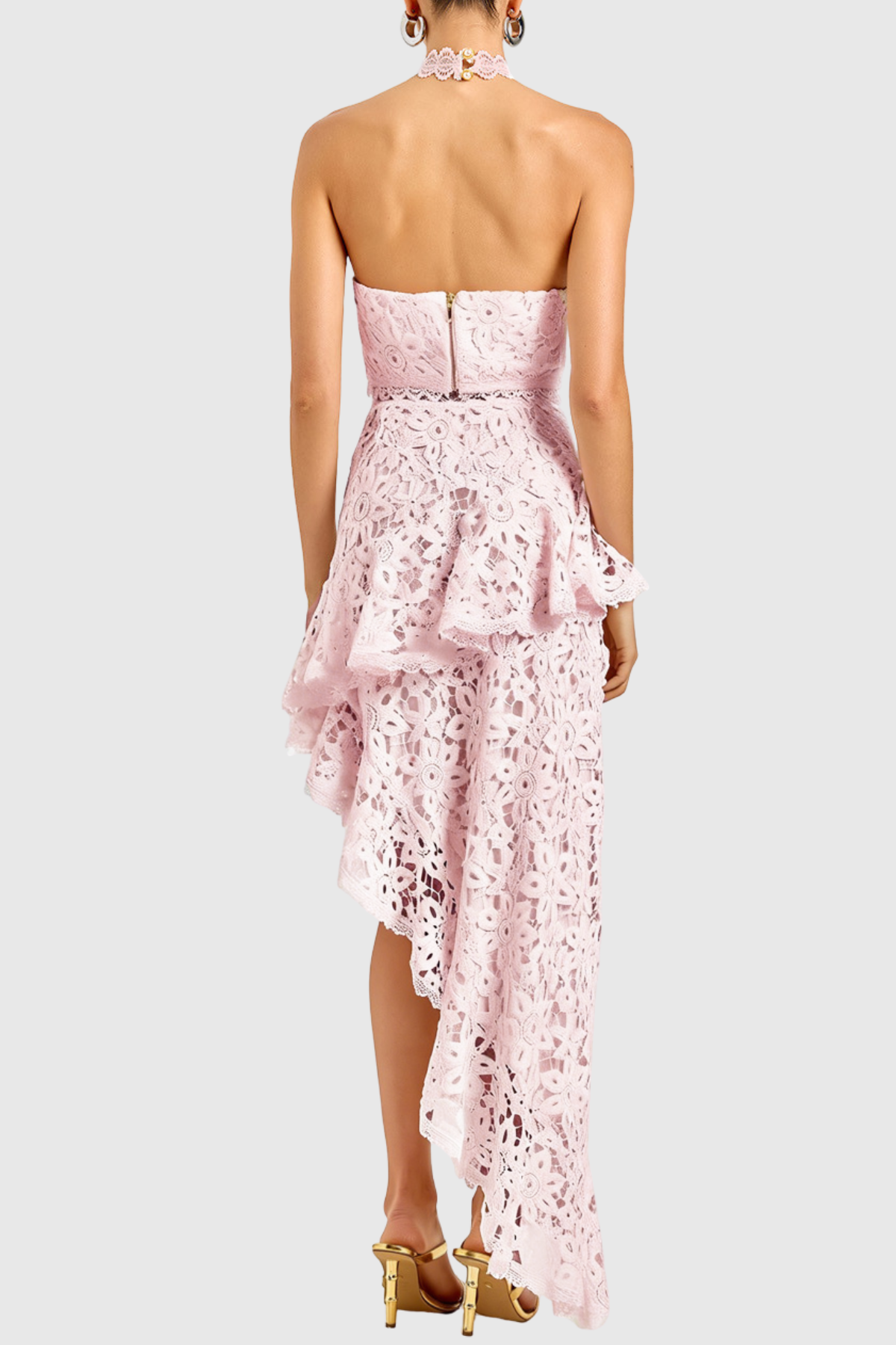 Aizen Floral Lace Top & Midi Skirt Set - Pink