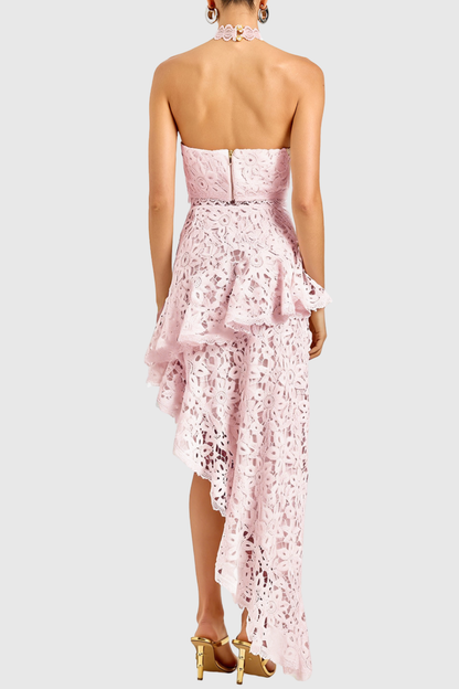 Aizen Floral Lace Top & Midi Skirt Set - Pink