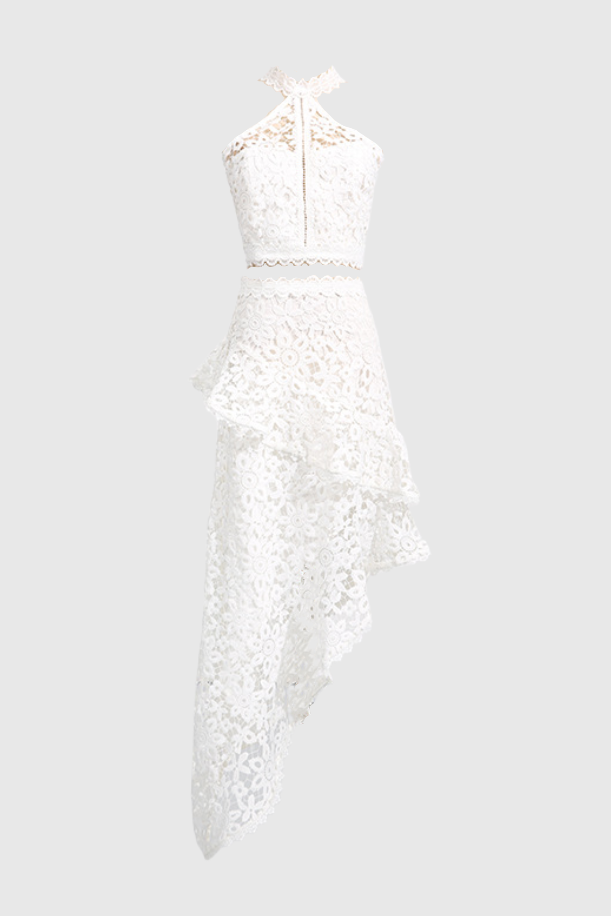 Aizen Floral Lace Top & Midi Skirt Set - White