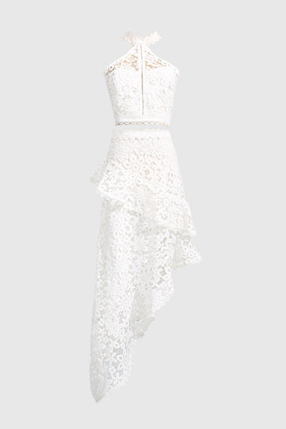 Aizen Floral Lace Top & Midi Skirt Set - White