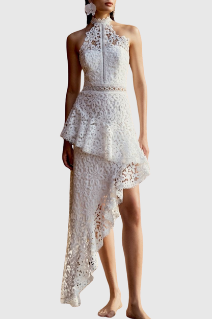 Aizen Floral Lace Top & Midi Skirt Set - White