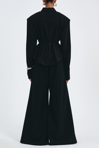 Akiko Cinched Waist Blouse - Black