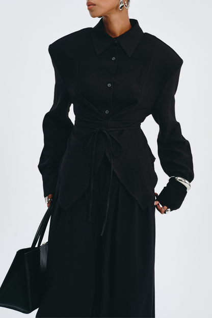Akiko Cinched Waist Blouse - Black