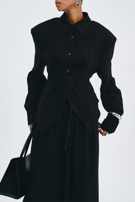 Akiko Cinched Waist Blouse - Black