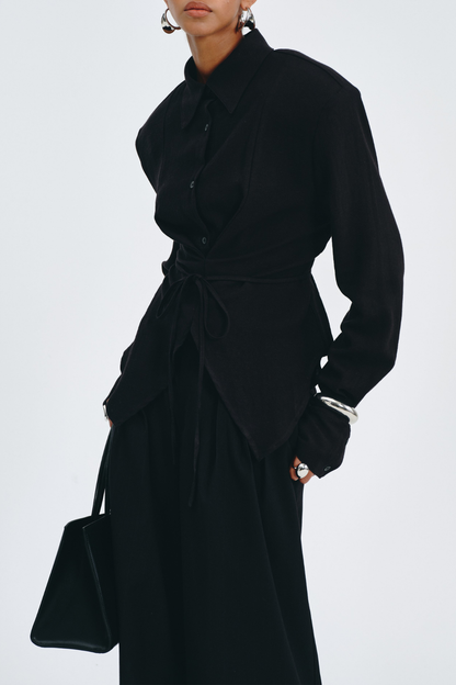 Akiko Cinched Waist Blouse - Black