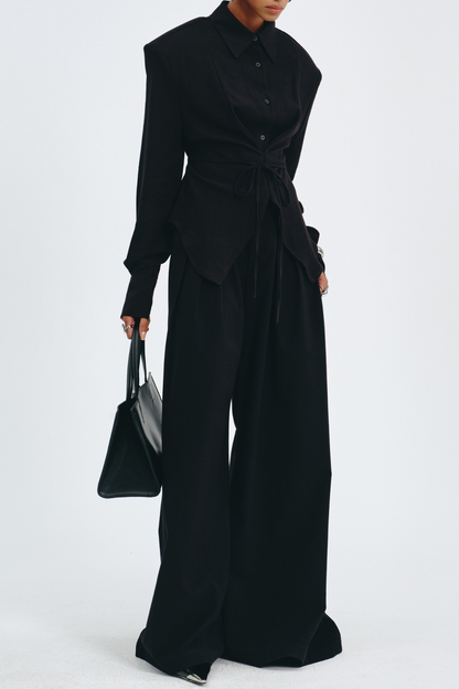 Akiko Cinched Waist Blouse - Black