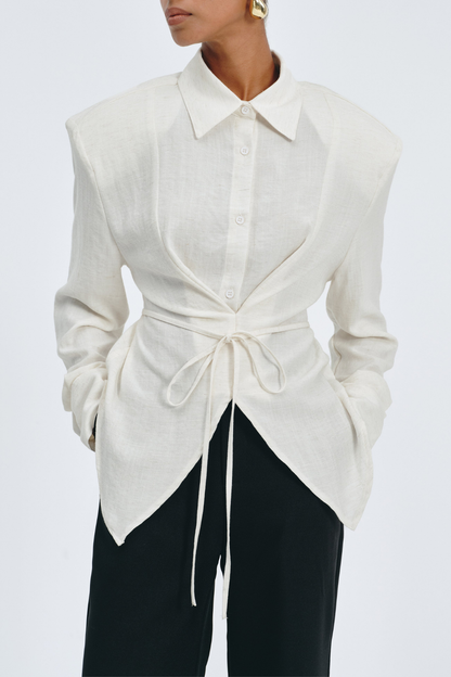 Akiko Cinched Waist Blouse - White