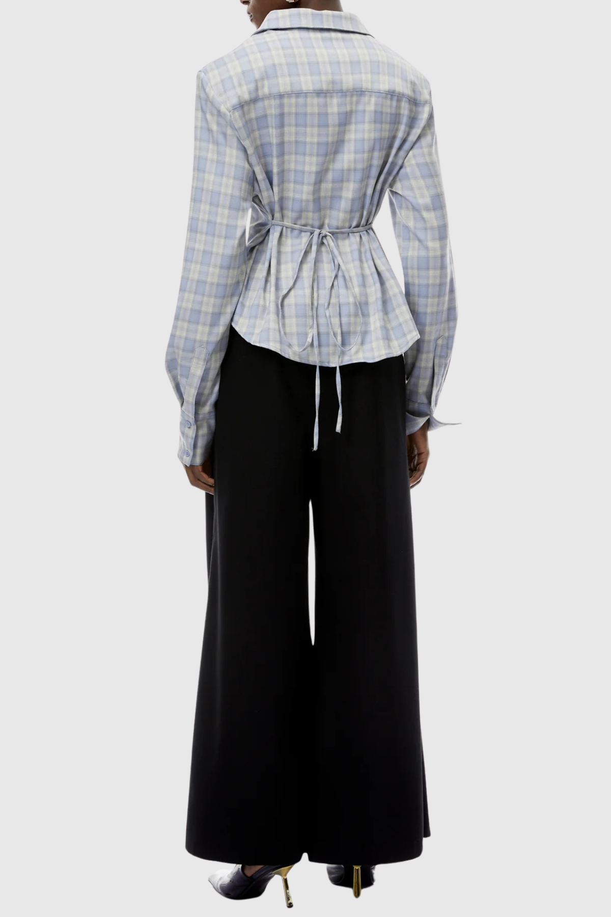 Akiko Plaid Cutout Blouse - Blue