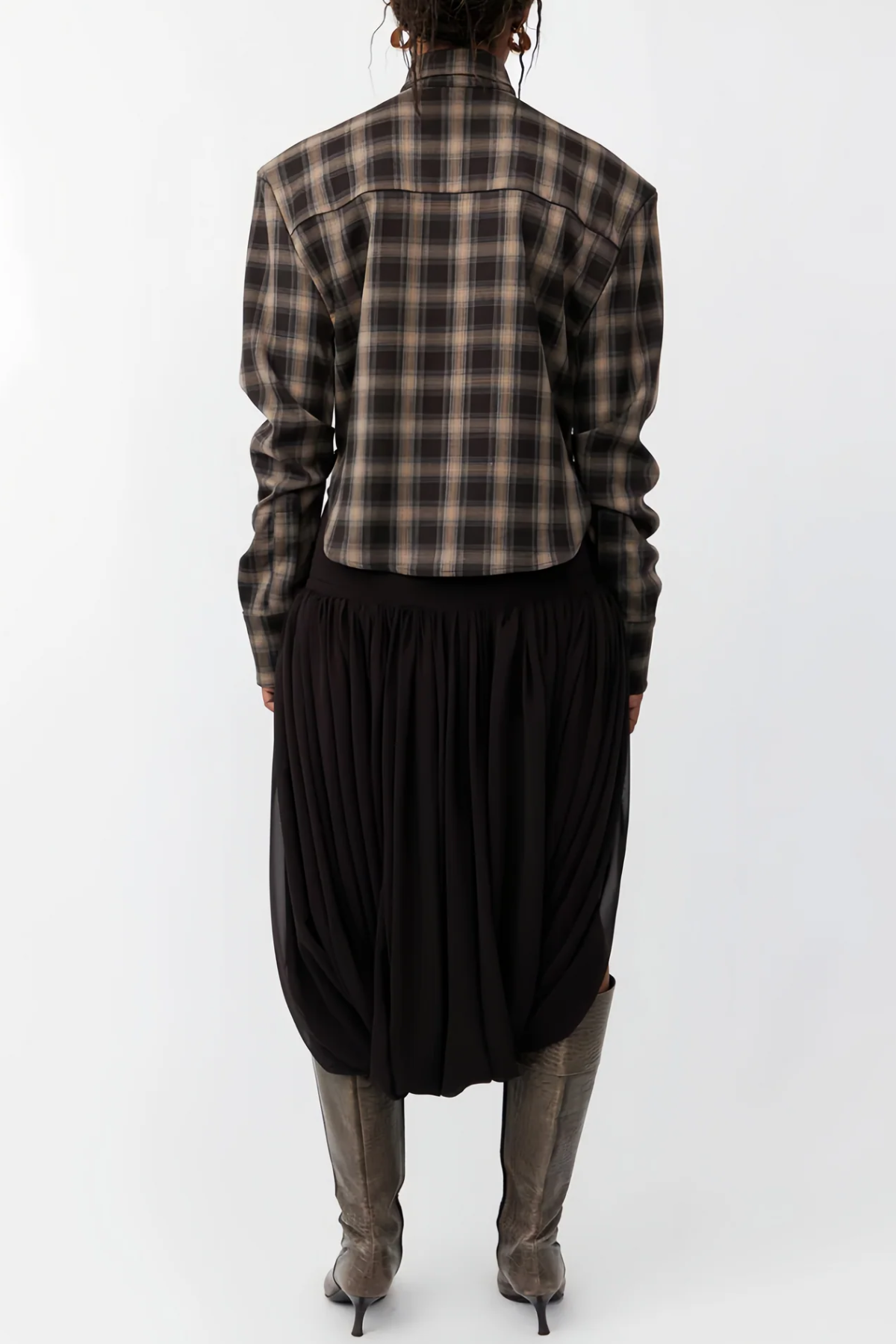 Akiko Plaid Cutout Blouse - Brown