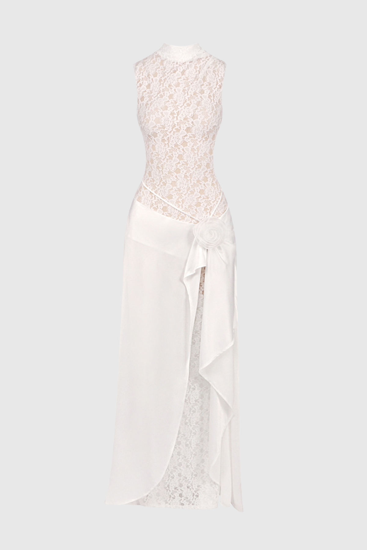 Akiva Lace Floral Sleeveless Draped Maxi Dress