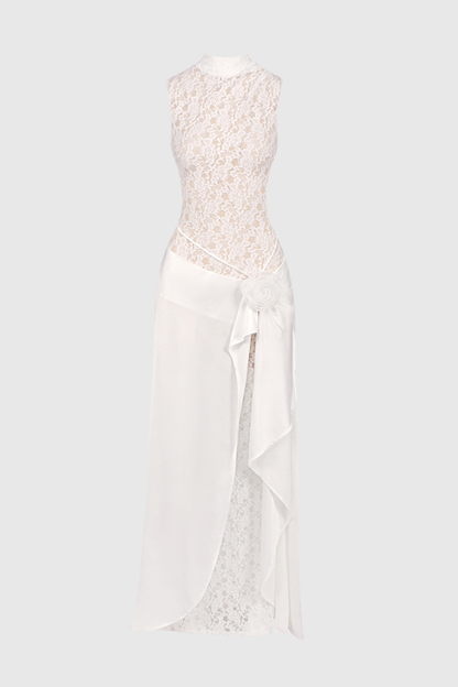 Akiva Lace Floral Sleeveless Draped Maxi Dress