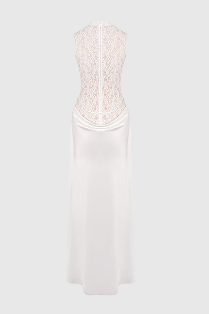 Akiva Lace Floral Sleeveless Draped Maxi Dress