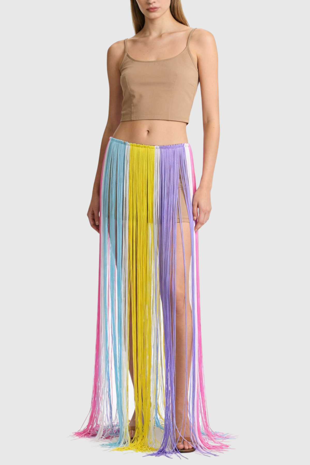 Alanita Rainbow Fringe Maxi Skirt