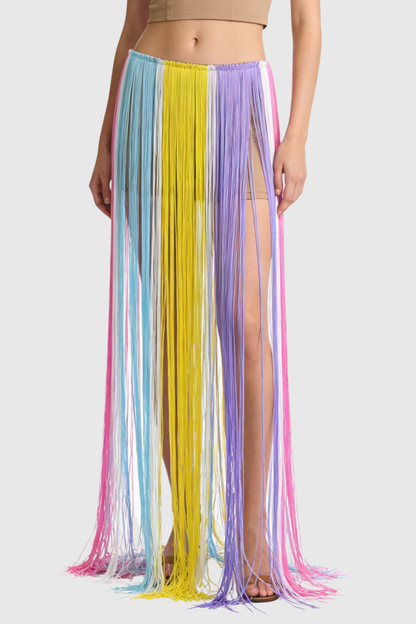Alanita Rainbow Fringe Maxi Skirt