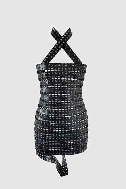 Alara Halter Eyelet Embellished Mini Dress
