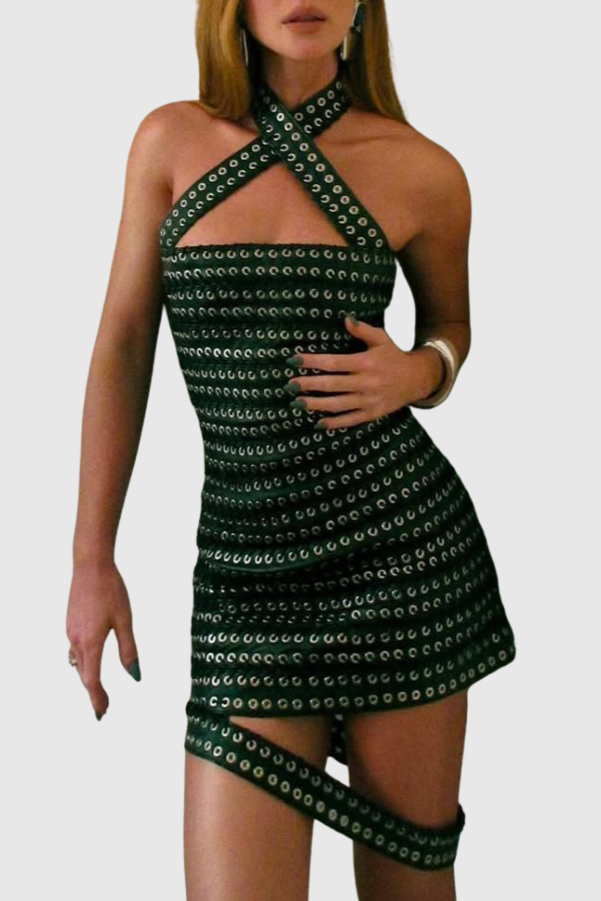 Alara Halter Eyelet Embellished Mini Dress