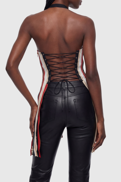 Albana Zipper Halter Backless Top