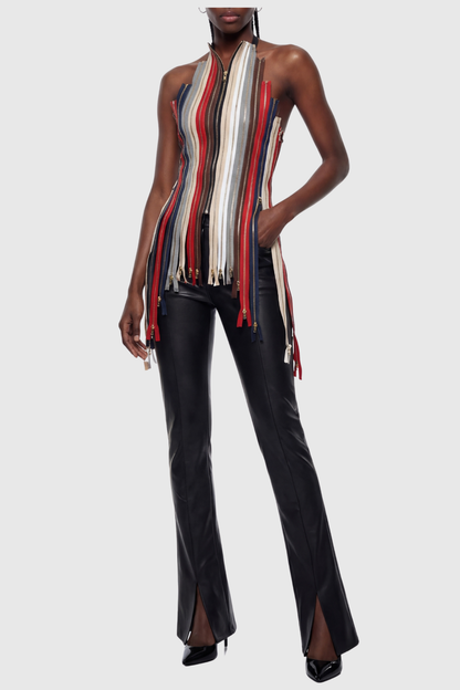 Albana Zipper Halter Backless Top