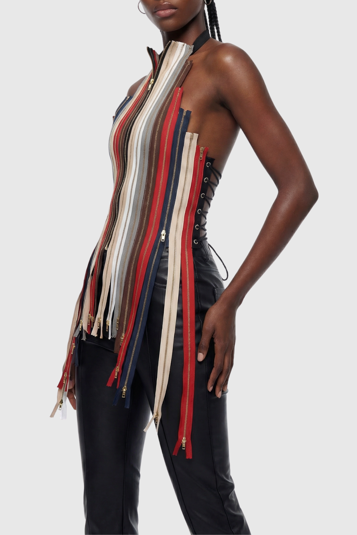 Albana Zipper Halter Backless Top