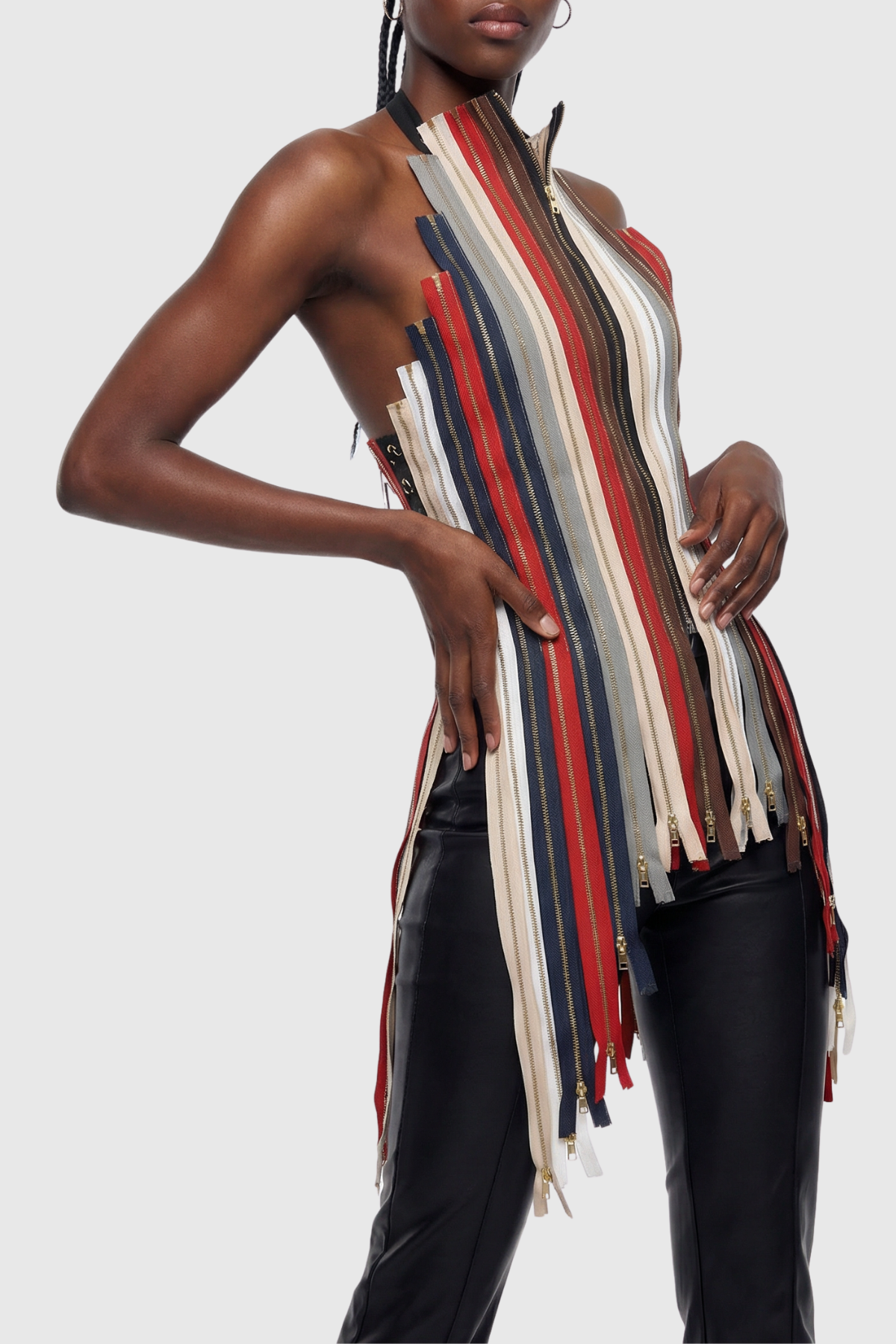 Albana Zipper Halter Backless Top