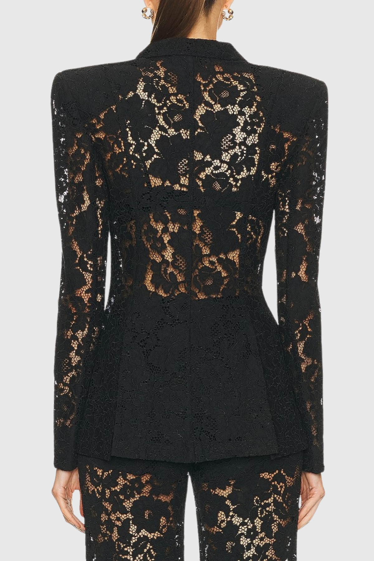 Albany Floral Lace Blazer & Pants Set - Black