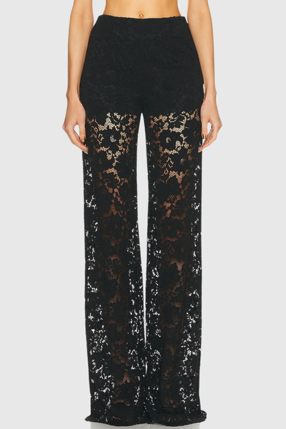 Albany Floral Lace Blazer & Pants Set - Black