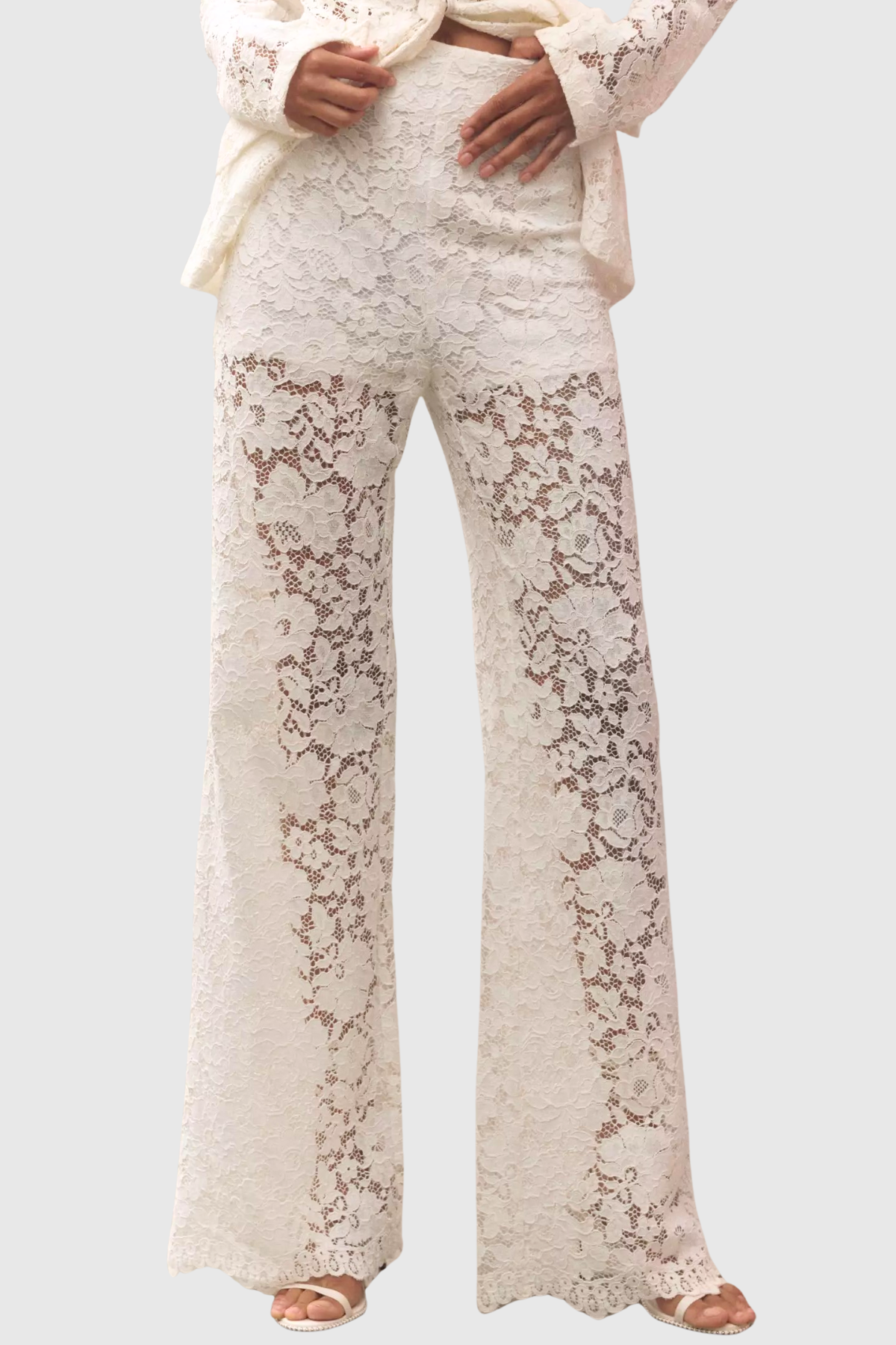 Albany Floral Lace Blazer & Pants Set - White