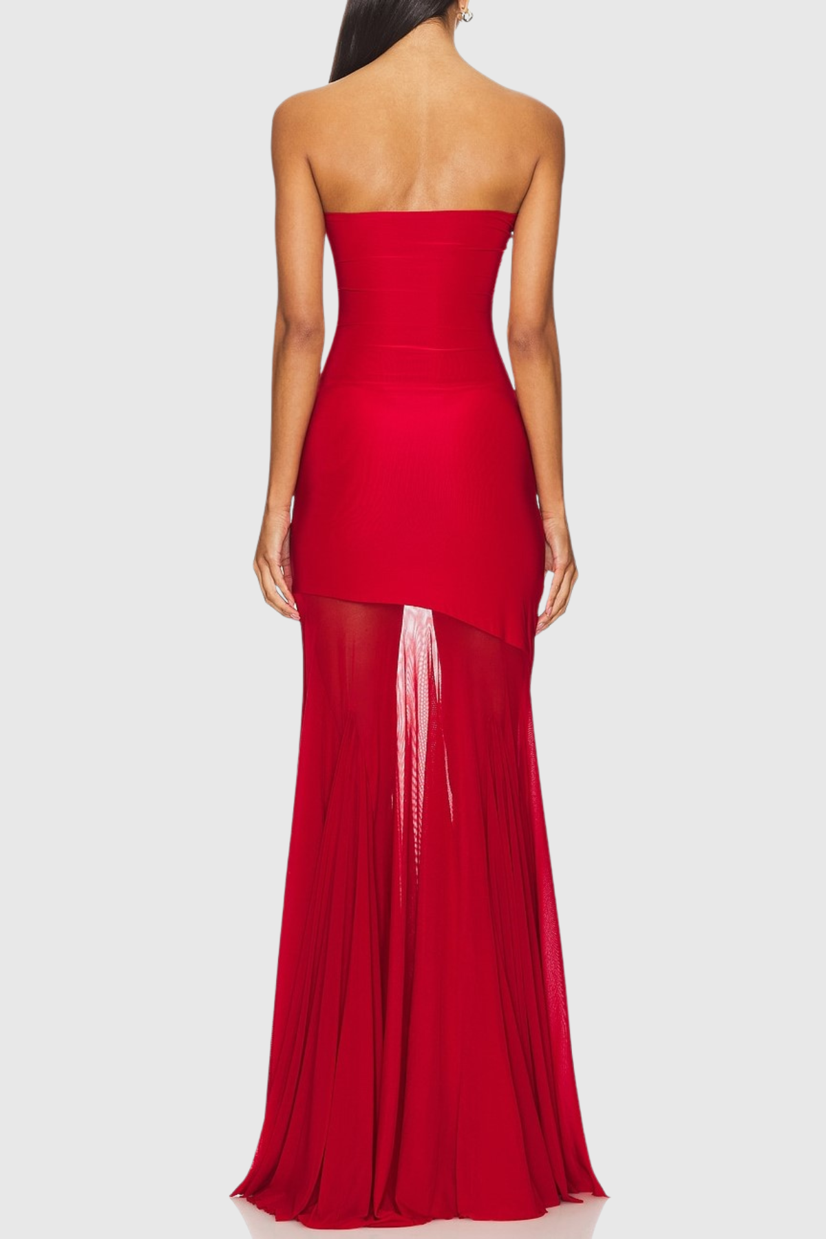 Alberto Strapless Mesh Maxi Dress - Red
