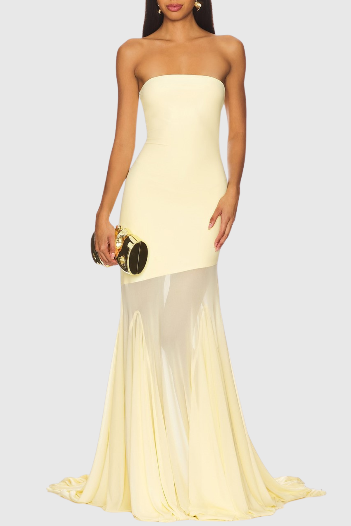 Alberto Strapless Mesh Maxi Dress - Yellow